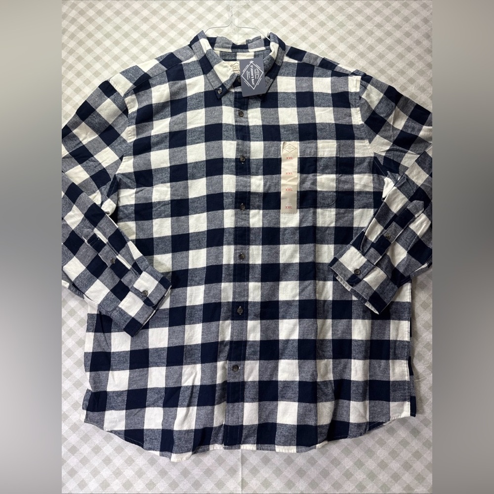 Men’s St John's Bay Signature Flannel Shirt XXL NWT Blue White Buffalo Plaid